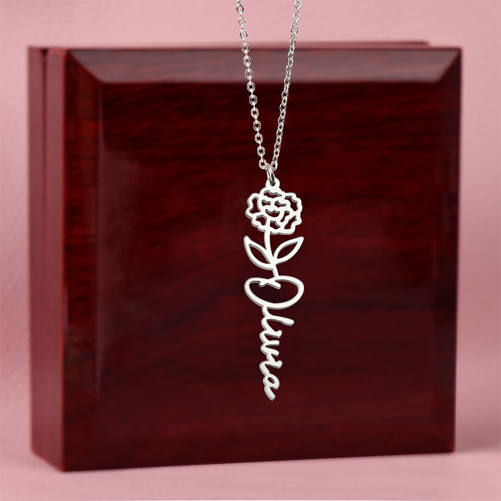 Custom Flower Name Necklace For Mothers and Daughters
