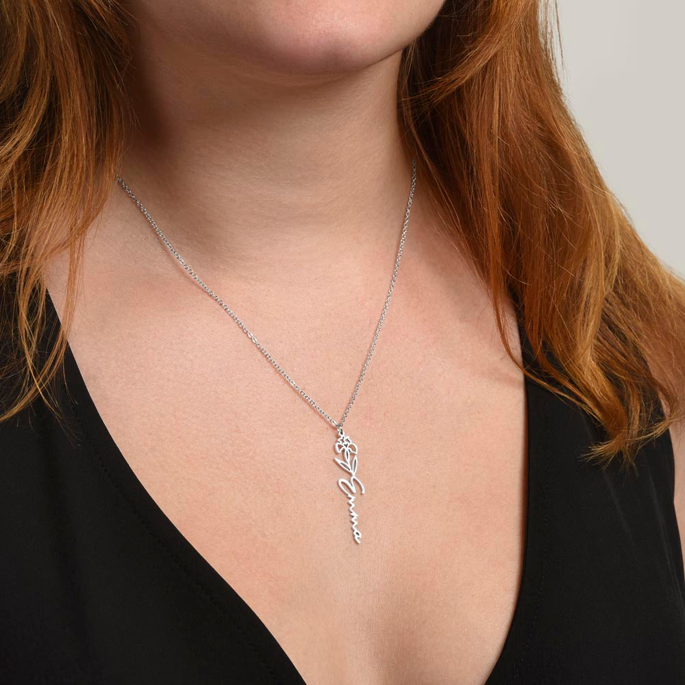 Custom Flower Name Necklace For Mothers and Daughters