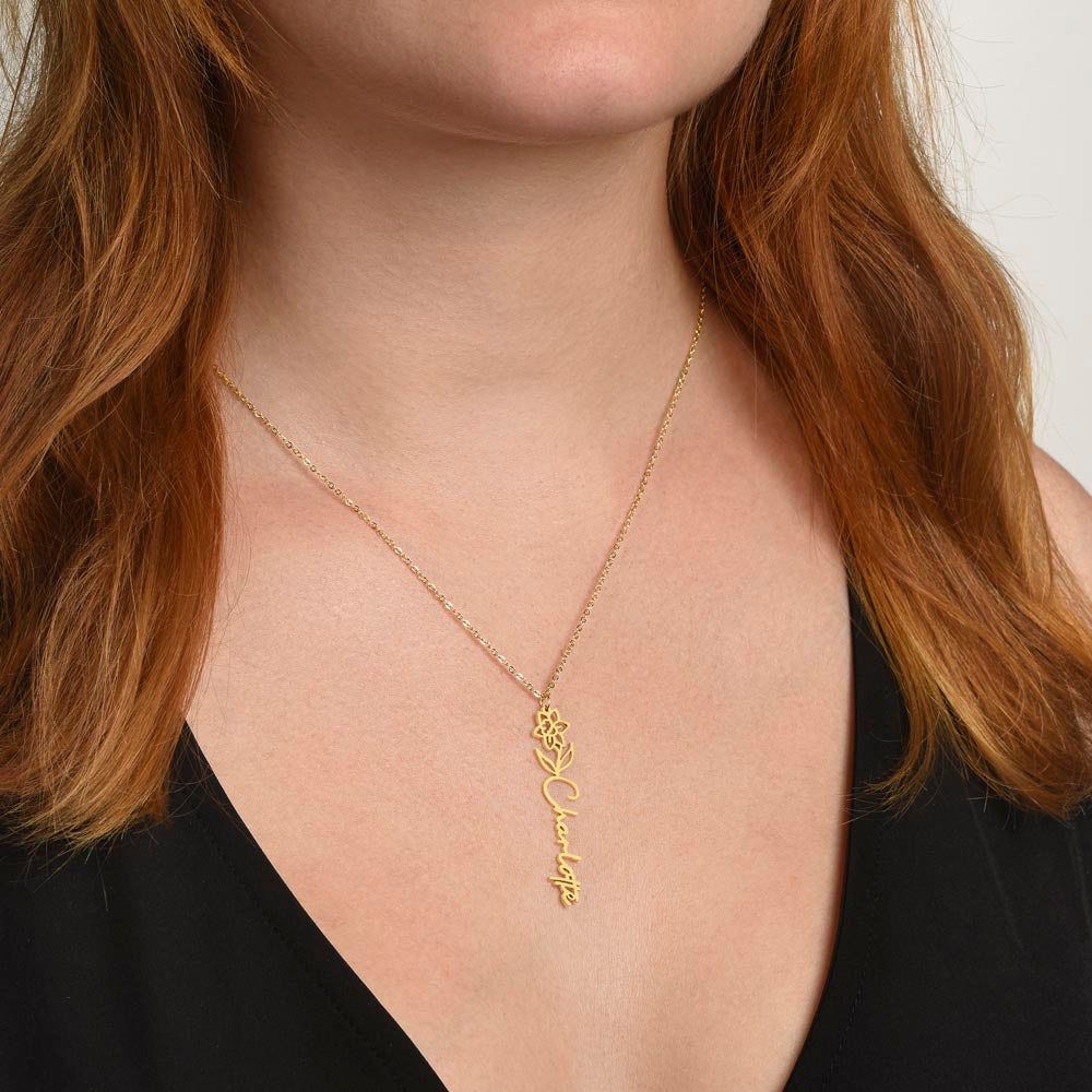 Custom Flower Name Necklace For Mothers and Daughters