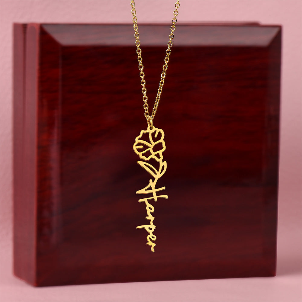 Custom Flower Name Necklace For Mothers and Daughters