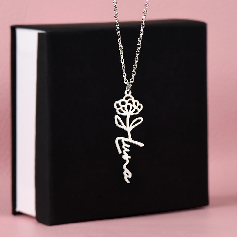 Custom Flower Name Necklace For Mothers and Daughters