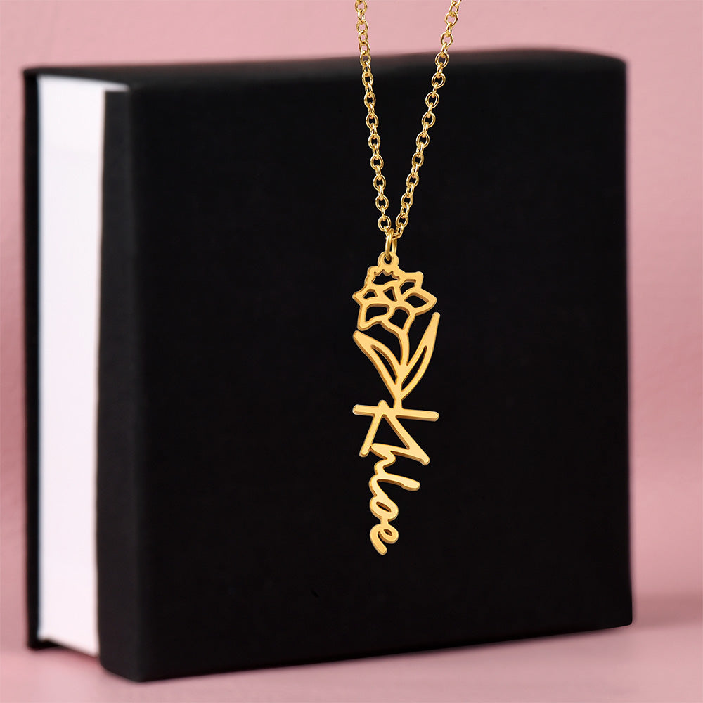 Custom Flower Name Necklace For Mothers and Daughters