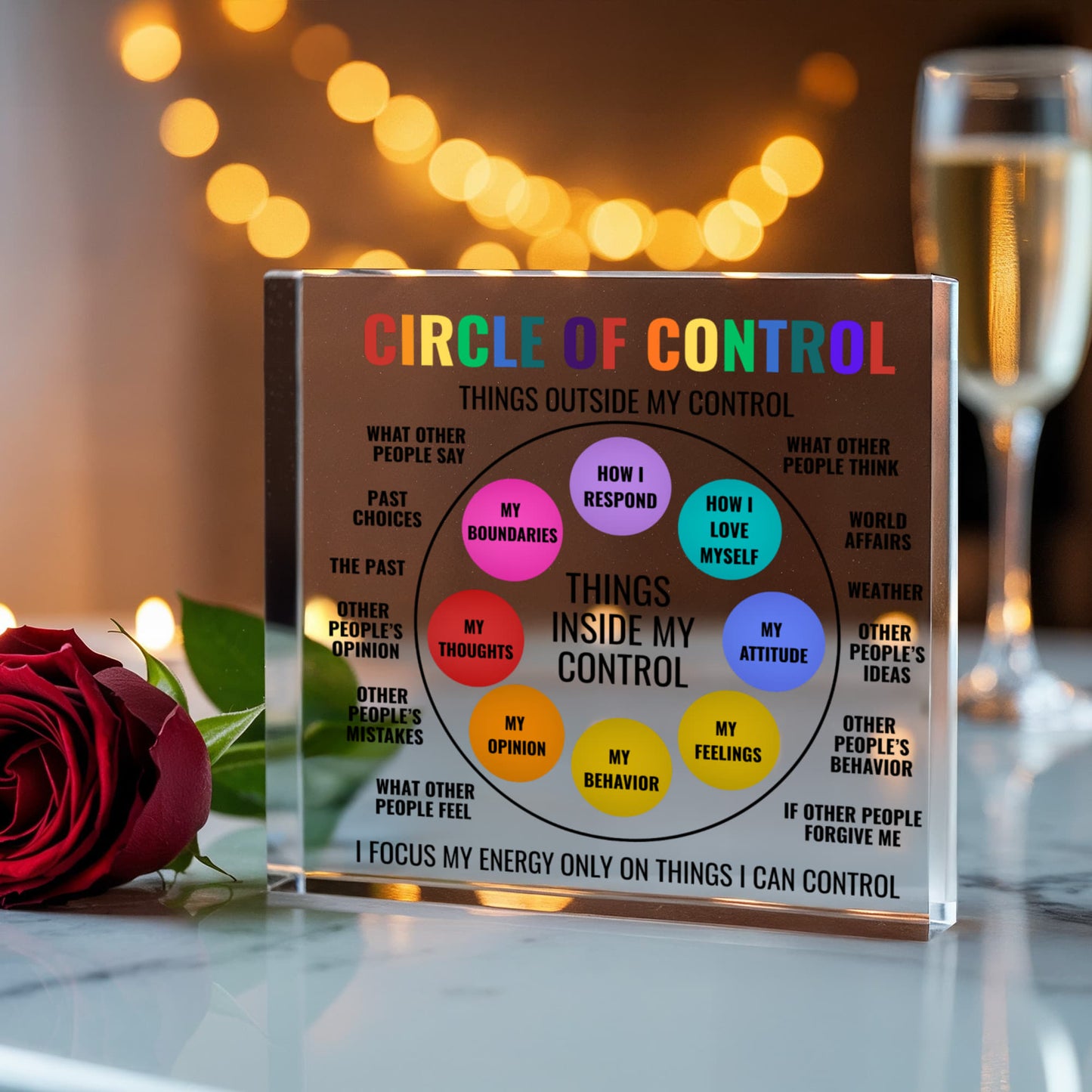 Circle of Control Acrylic Block