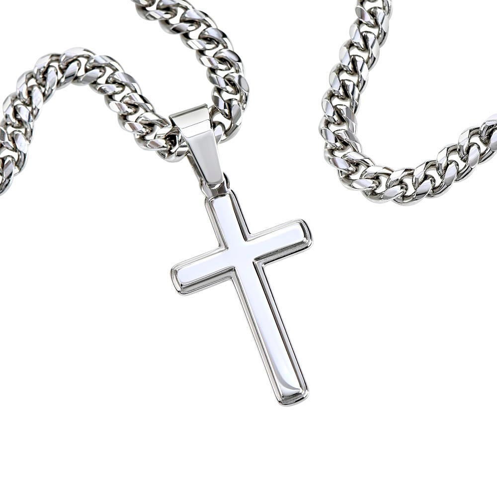 Personalized Gift for Grandson Who Loves Baseball - Cuban Chain Necklace with Cross