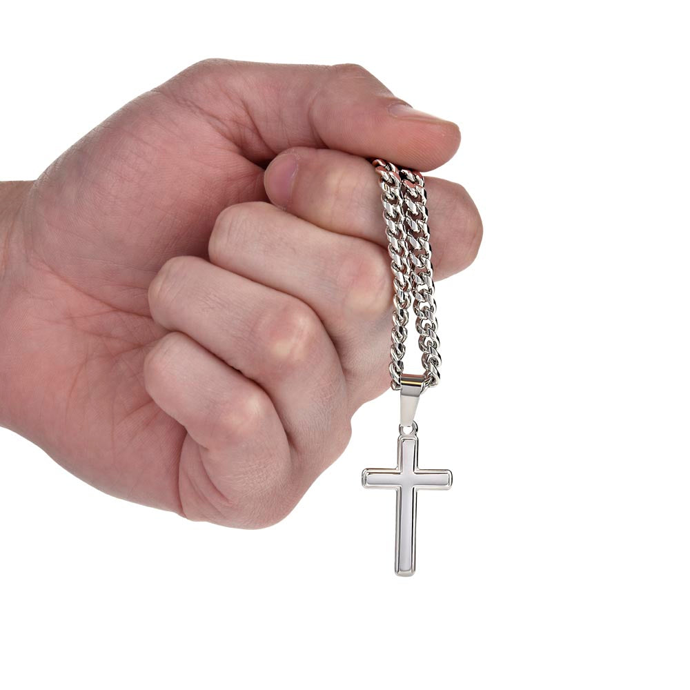 Personalized Gift for Son Who Loves Baseball - Cuban Chain Necklace with Cross