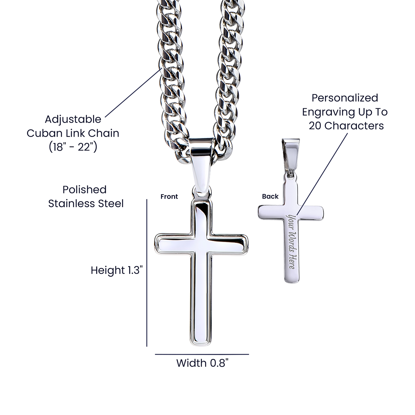 Personalized Gift for Grandson Who Loves Baseball - Cuban Chain Necklace with Cross