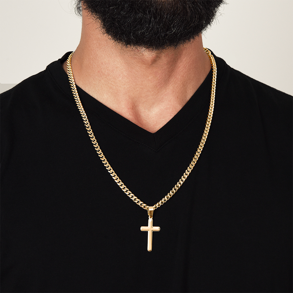 Personalized Gift for Grandson Who Loves Baseball - Cuban Chain Necklace with Cross