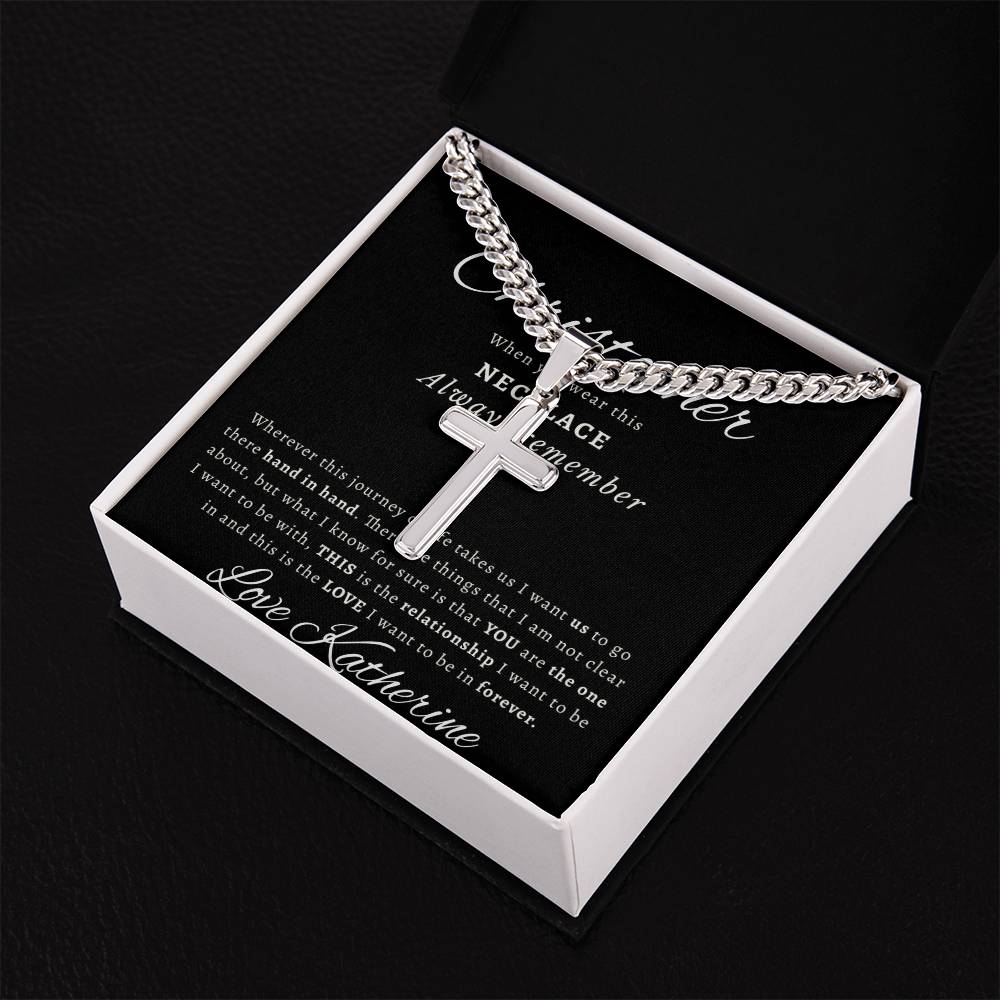 Personalized Gift for Husband Always Remember - Cuban Link Chain Necklace with Cross