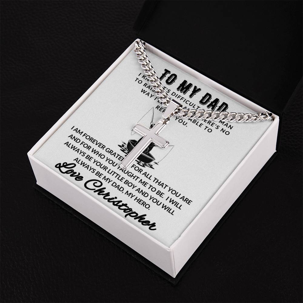 Personalized Dad Fishing Gift - Cuban Chain Necklace with Cross