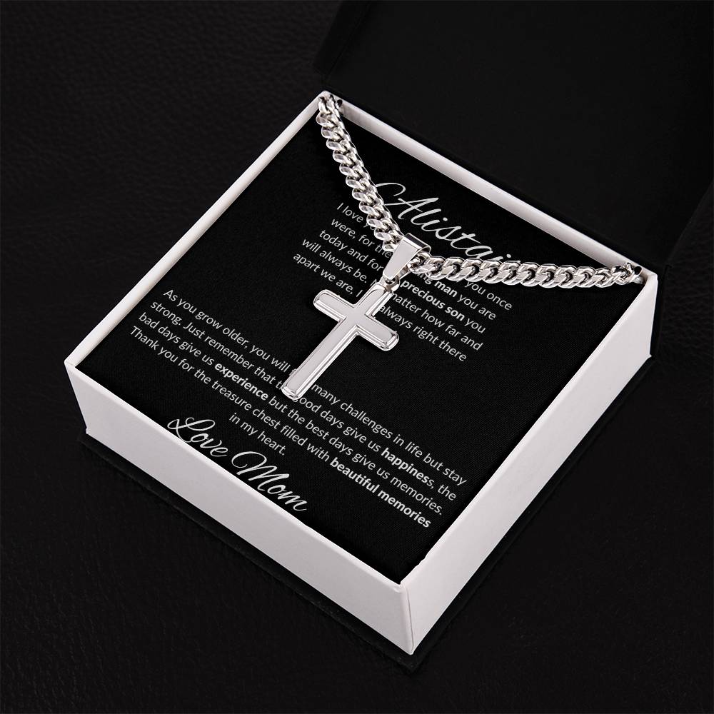 Personalized Gift for Son Love You for Amazing Man You Are - Cuban Link Chain Necklace with Cross