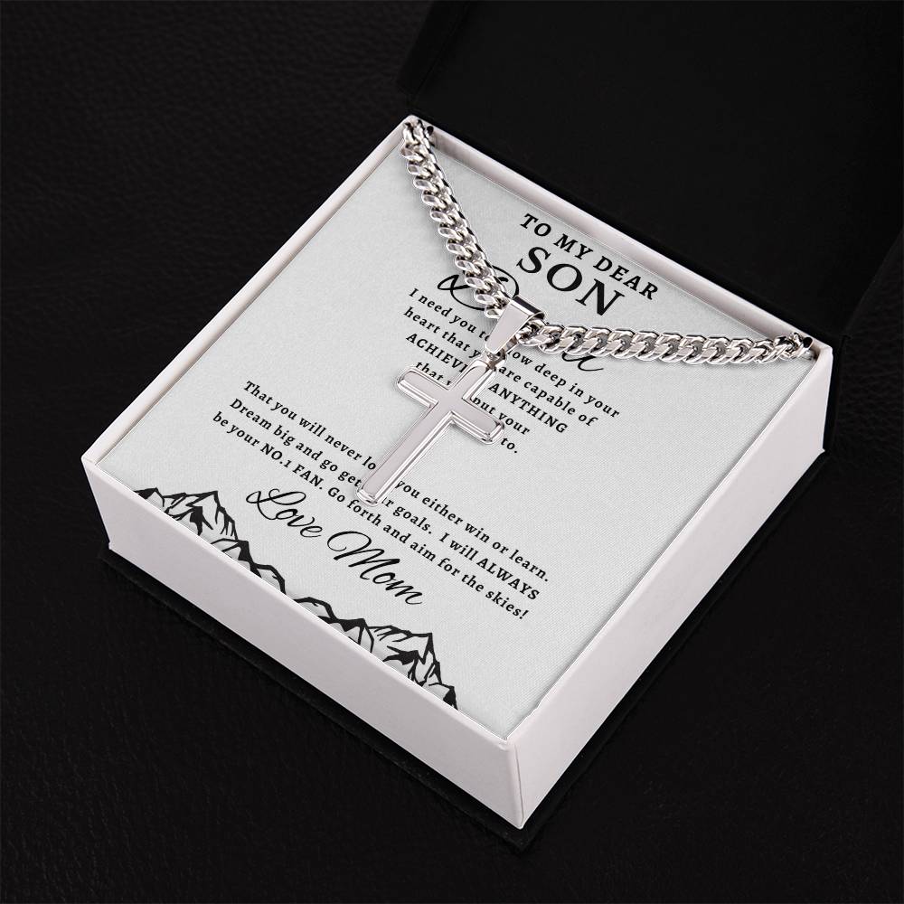 Personalized Gift for Son Capable of Achieving - Cuban Link Chain Necklace with Cross