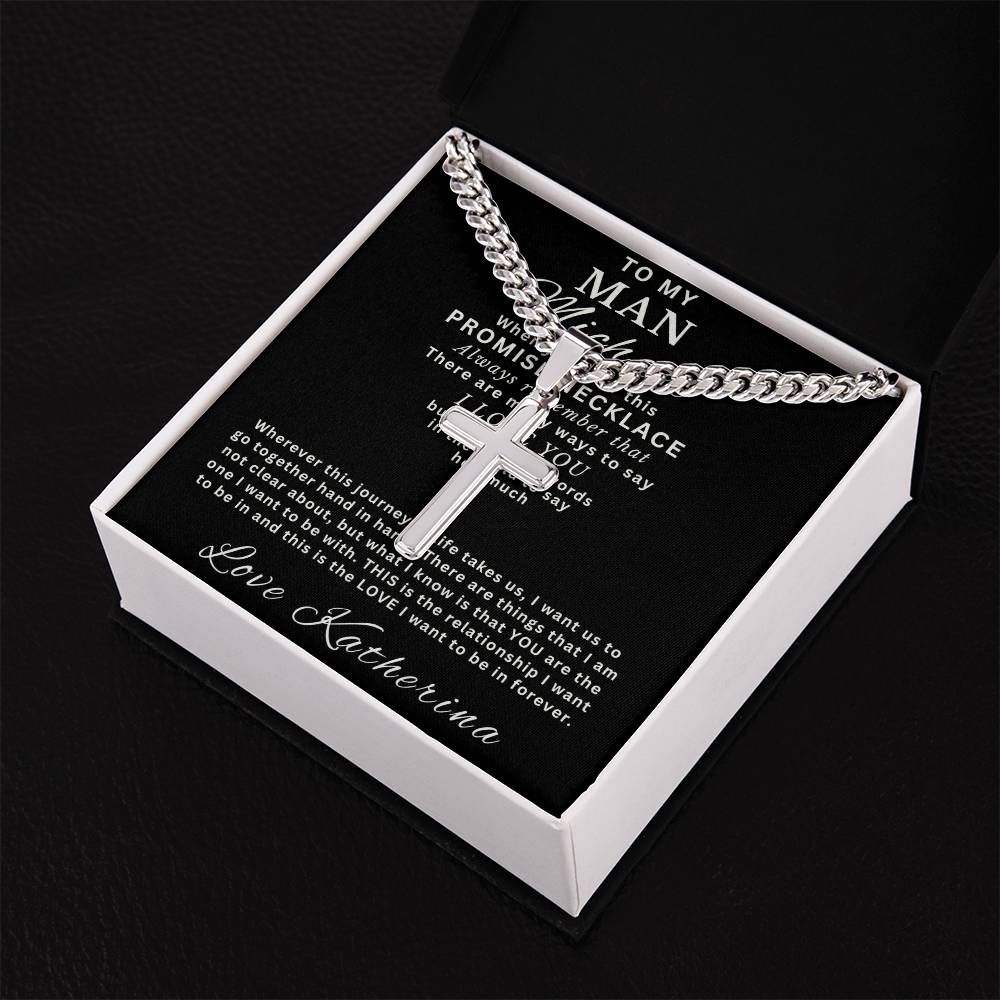 Personalized Gift for Husband Promise I Love You - Cuban Link Chain Necklace with Cross