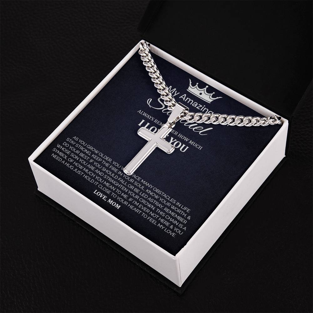 Personalized Gift for Son You Are an Amazing Son - Cuban Link Chain Necklace with Cross