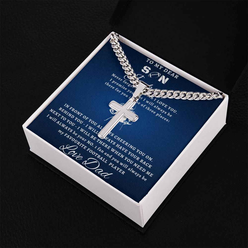 Personalized Gift for Football Lover Son - Cuban Link Chain Necklace with Cross