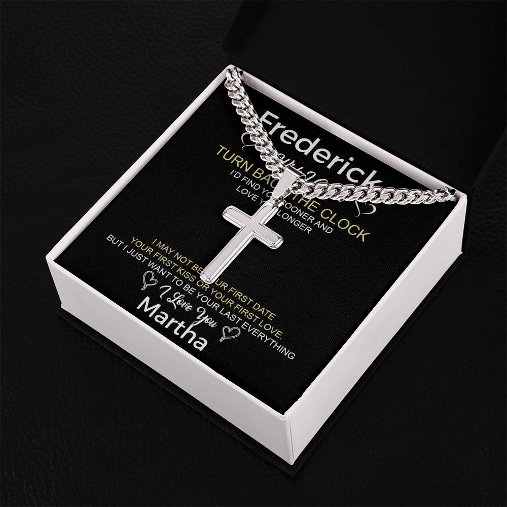 Personalized Gift for Husband Turn Back the Clock - Cuban Link Chain Necklace with Cross
