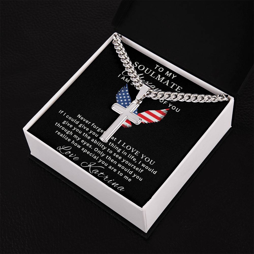 Personalized Gift for Husband Proud of You - Cuban Link Chain Necklace with Cross