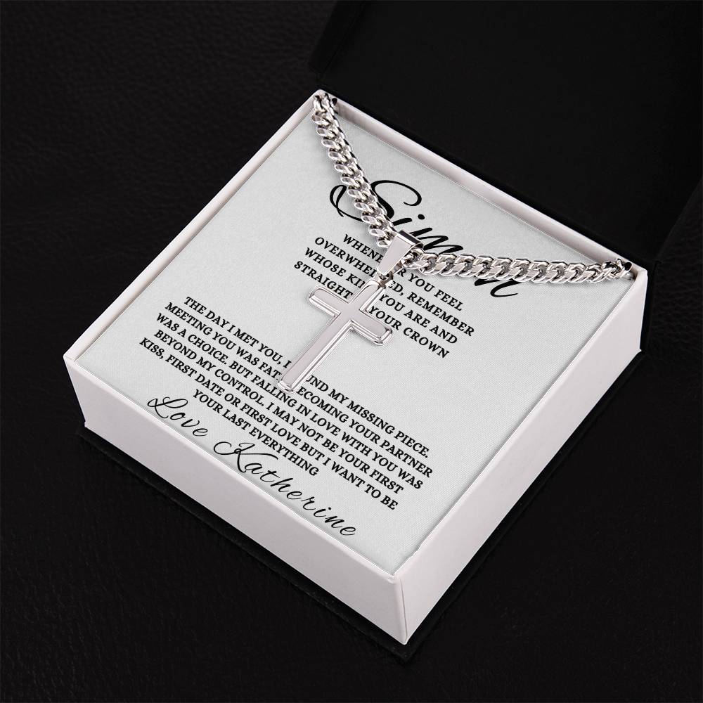 Personalized Gift for Husband If You Are Feeling Overwhelmed - Cuban Link Chain Necklace with Cross