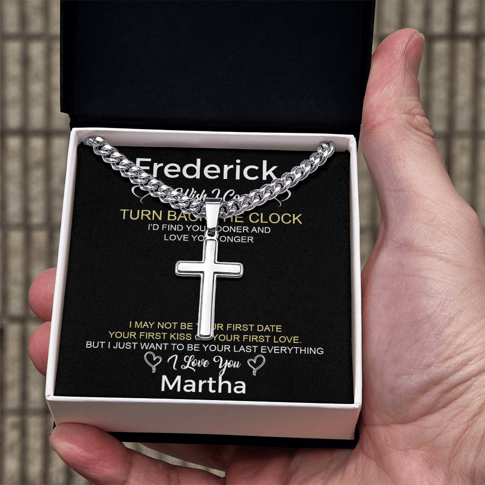Personalized Gift for Husband Turn Back the Clock - Cuban Link Chain Necklace with Cross