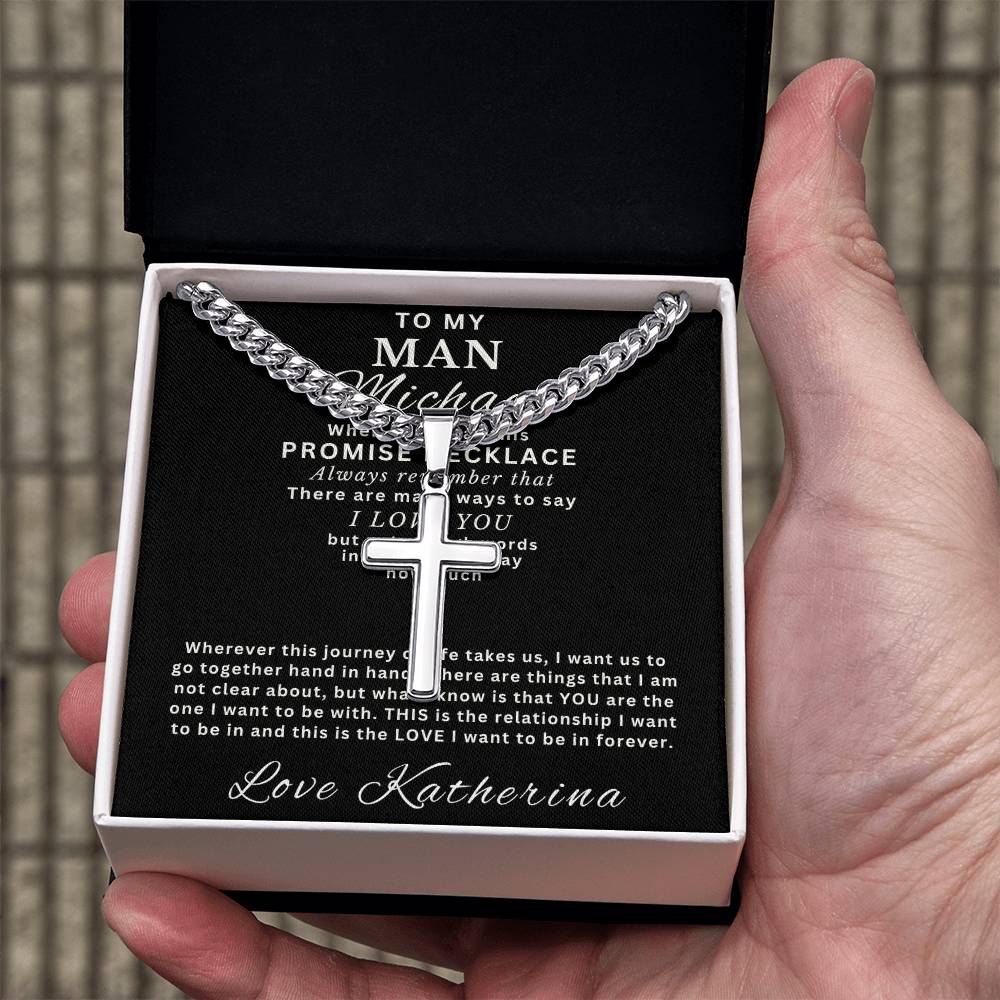 Personalized Gift for Husband Promise I Love You - Cuban Link Chain Necklace with Cross