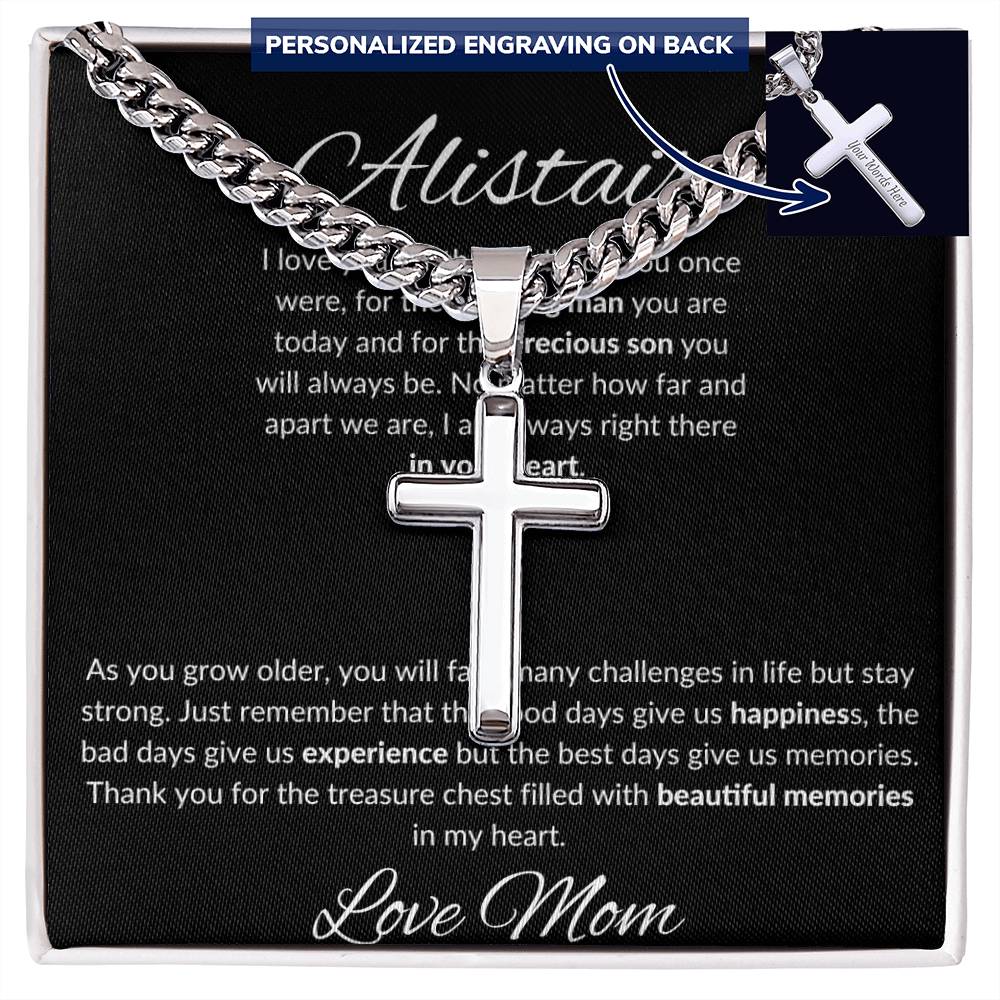 Personalized Gift for Son Love You for Amazing Man You Are - Cuban Link Chain Necklace with Cross