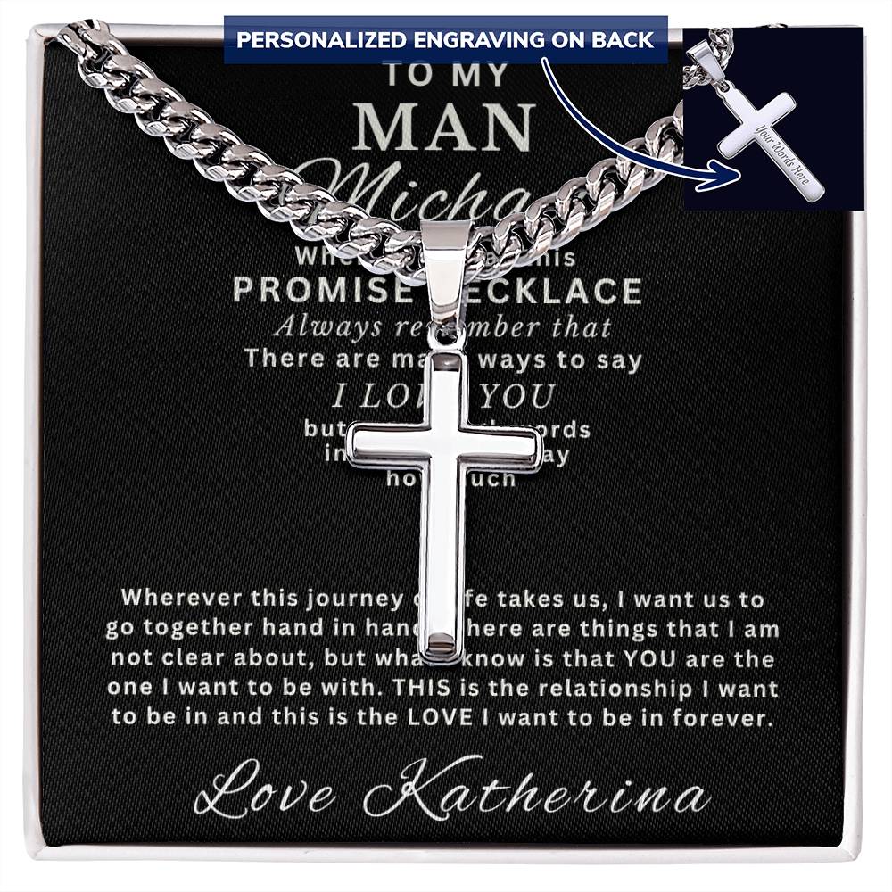 Personalized Gift for Husband Promise I Love You - Cuban Link Chain Necklace with Cross
