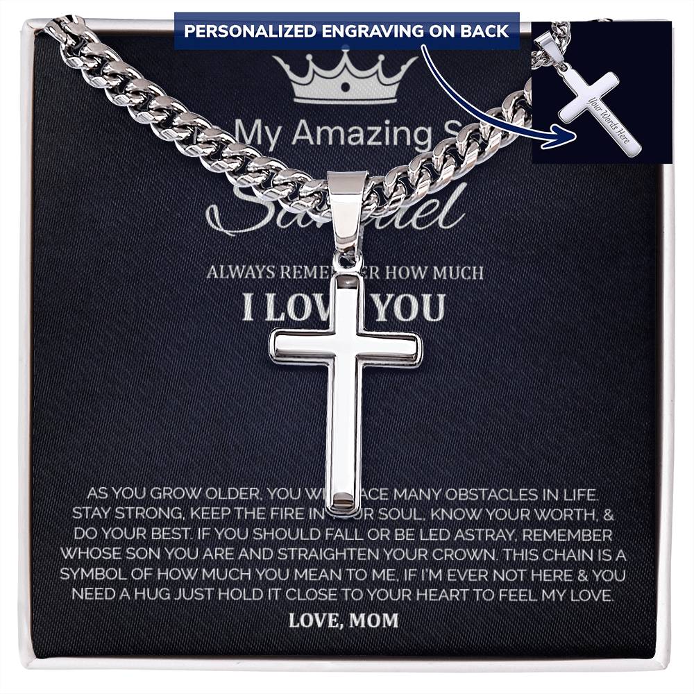 Personalized Gift for Son You Are an Amazing Son - Cuban Link Chain Necklace with Cross