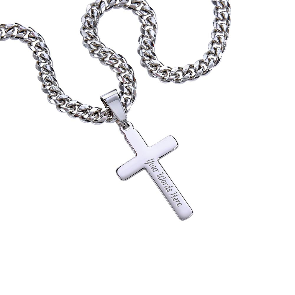 Personalized Dads Favorite Sayings Gift - Cuban Chain Necklace with Cross