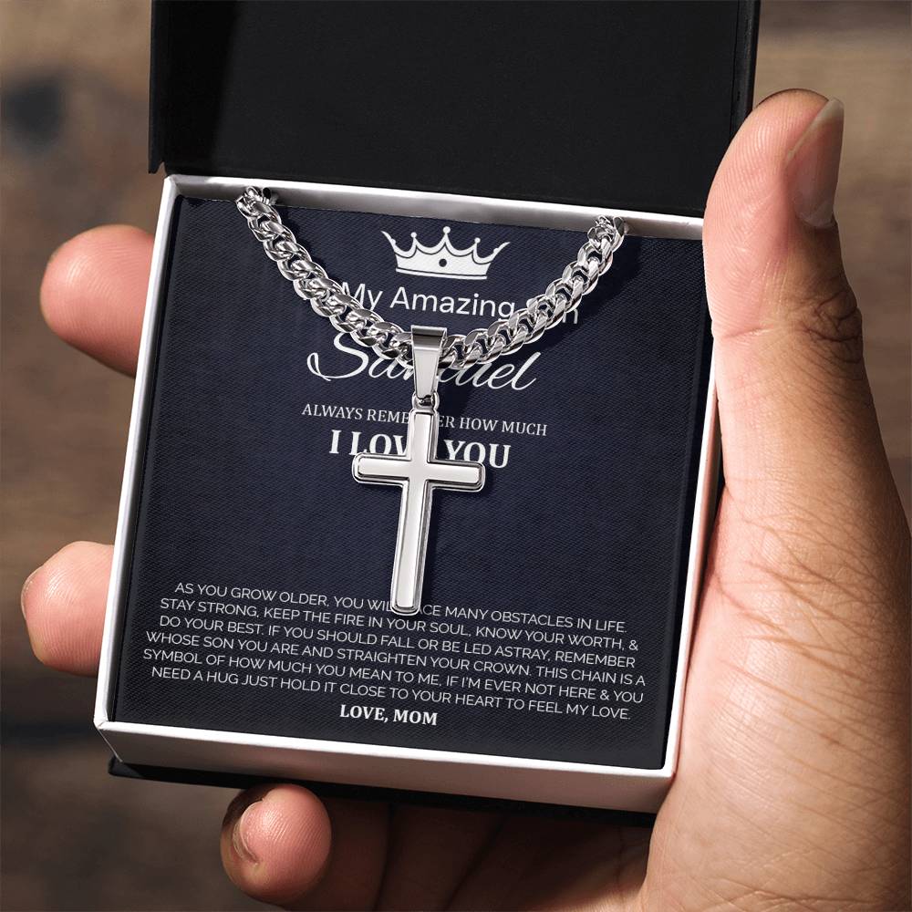 Personalized Gift for Son You Are an Amazing Son - Cuban Link Chain Necklace with Cross