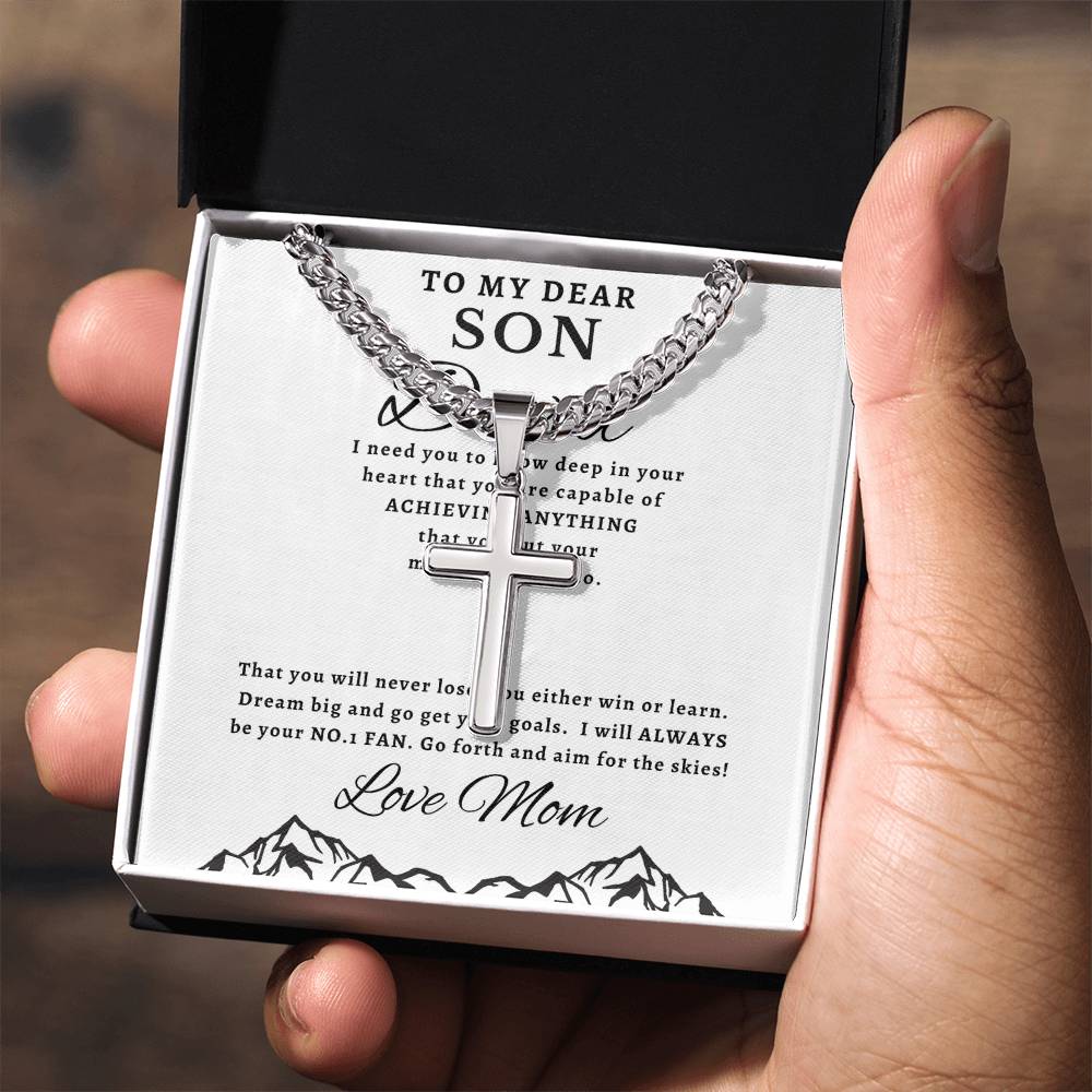 Personalized Gift for Son Capable of Achieving - Cuban Link Chain Necklace with Cross