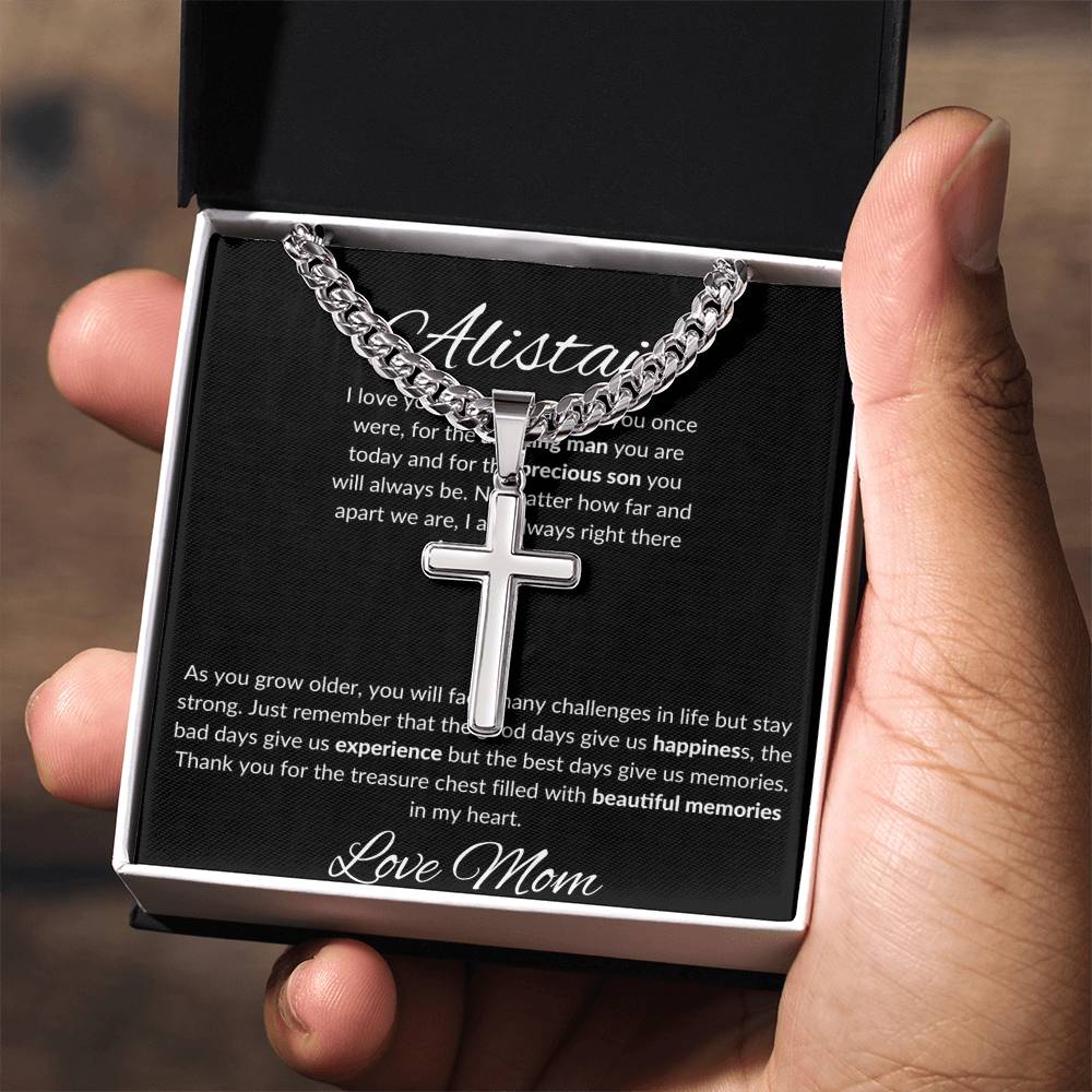 Personalized Gift for Son Love You for Amazing Man You Are - Cuban Link Chain Necklace with Cross
