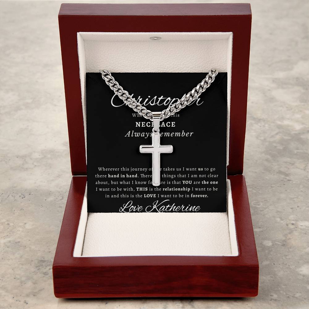 Personalized Gift for Husband Always Remember - Cuban Link Chain Necklace with Cross
