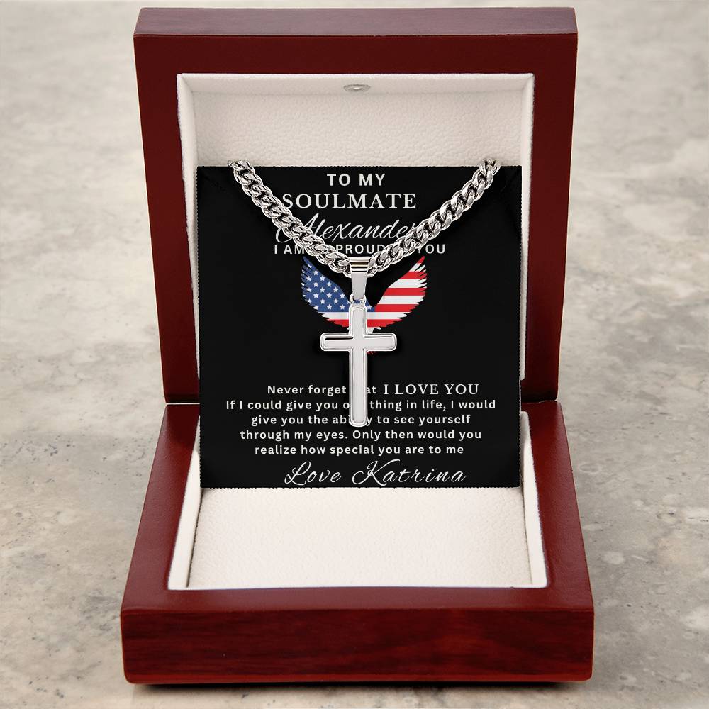 Personalized Gift for Husband Proud of You - Cuban Link Chain Necklace with Cross