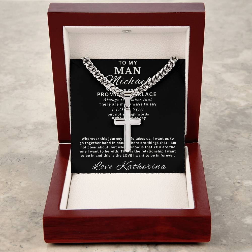 Personalized Gift for Husband Promise I Love You - Cuban Link Chain Necklace with Cross