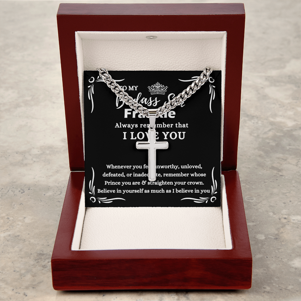 Personalized Gift for Badass Son - Cuban Link Chain Necklace with Cross