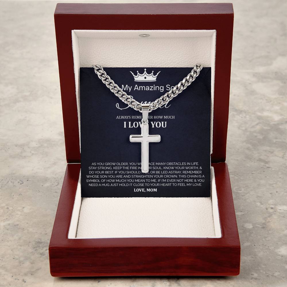 Personalized Gift for Son You Are an Amazing Son - Cuban Link Chain Necklace with Cross