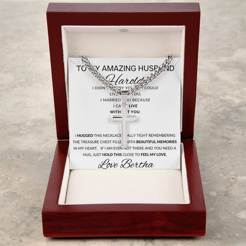Personalized Promise Gift for Husband Can't Live Without You - Cuban Link Chain Necklace with Cross