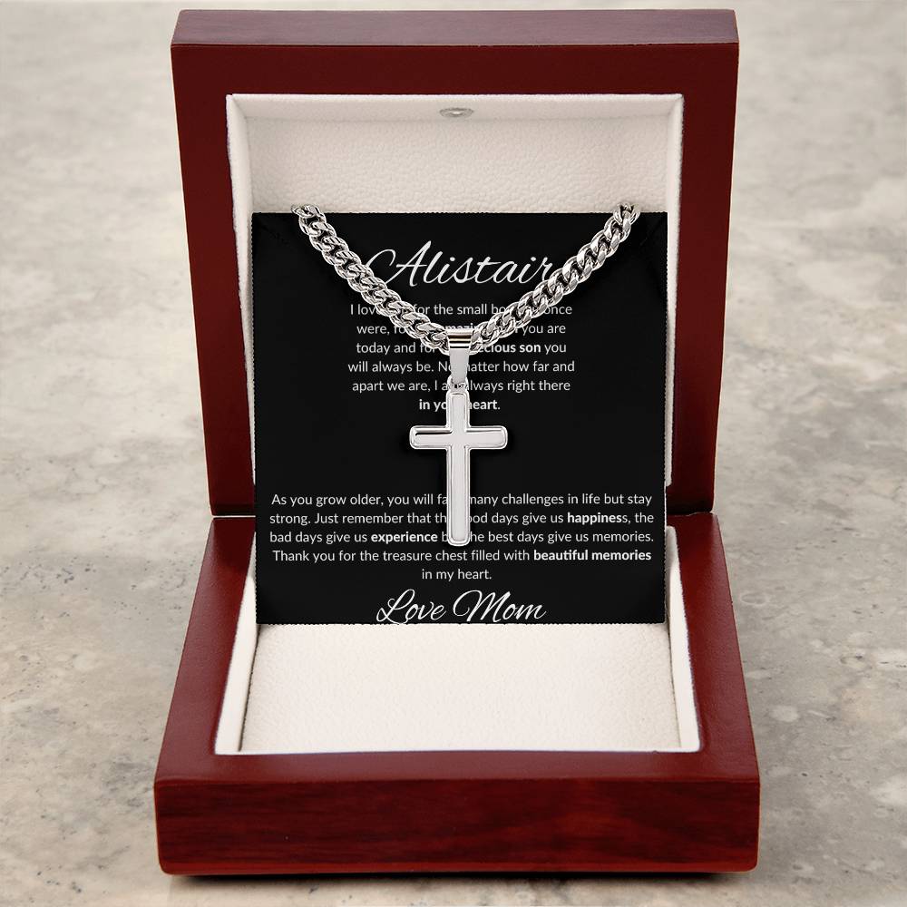 Personalized Gift for Son Love You for Amazing Man You Are - Cuban Link Chain Necklace with Cross