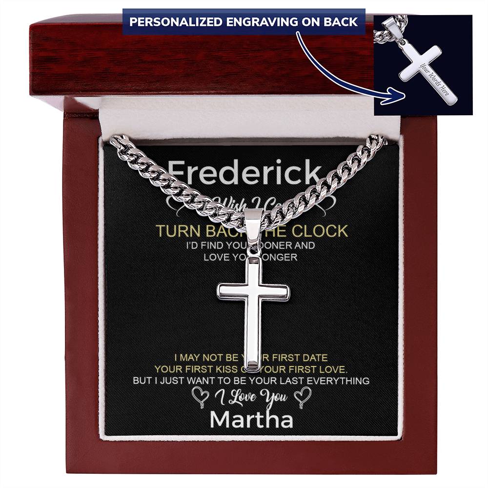 Personalized Gift for Husband Turn Back the Clock - Cuban Link Chain Necklace with Cross