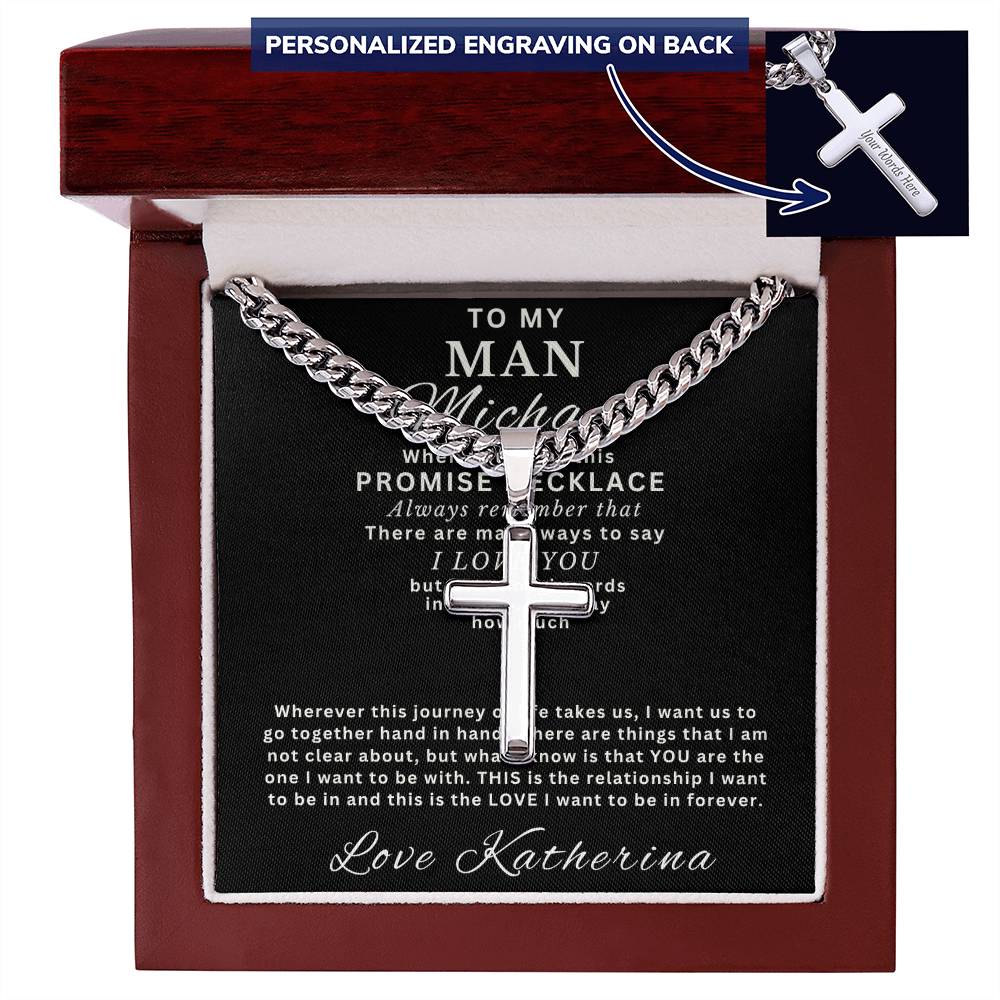 Personalized Gift for Husband Promise I Love You - Cuban Link Chain Necklace with Cross