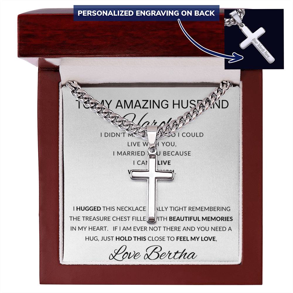Personalized Promise Gift for Husband Can't Live Without You - Cuban Link Chain Necklace with Cross