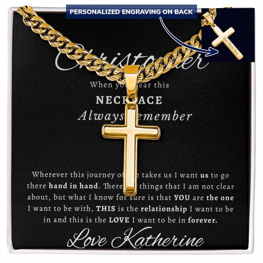 Personalized Gift for Husband Always Remember - Cuban Link Chain Necklace with Cross