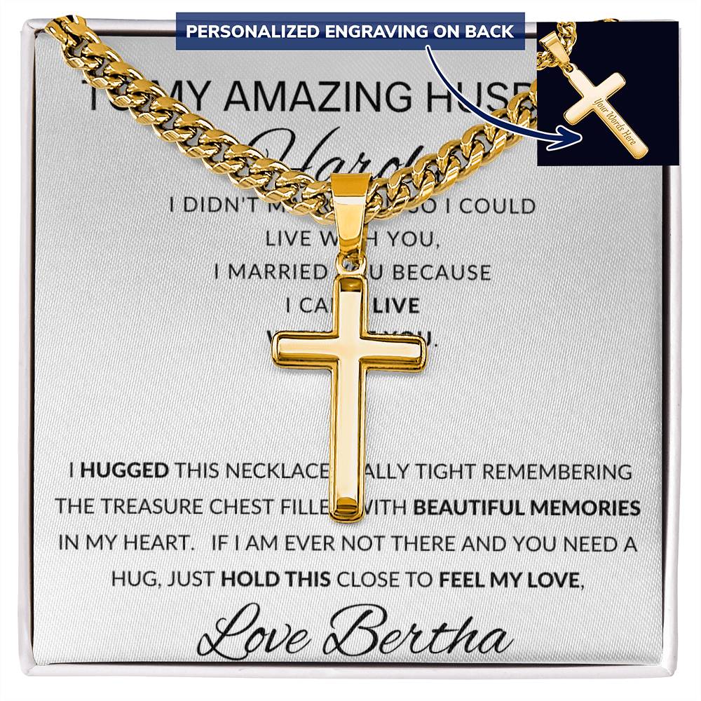 Personalized Promise Gift for Husband Can't Live Without You - Cuban Link Chain Necklace with Cross