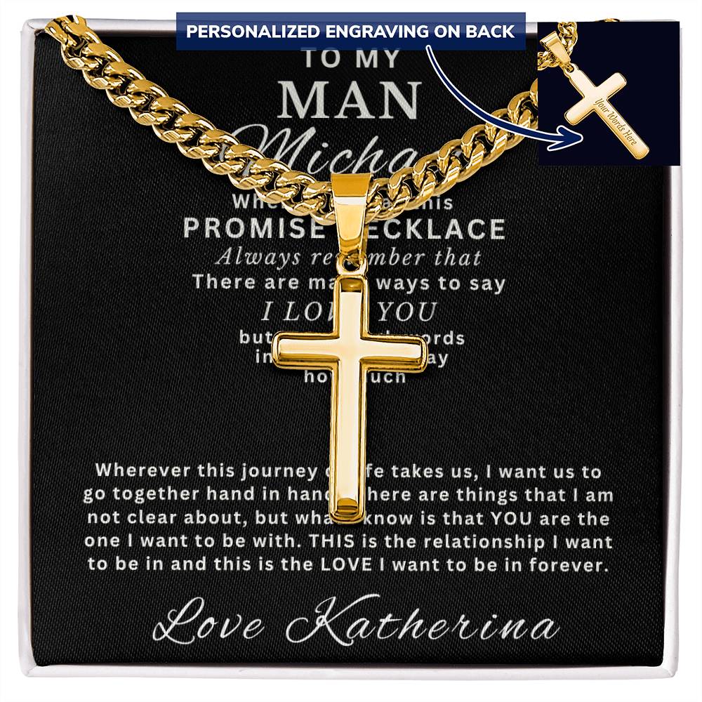 Personalized Gift for Husband Promise I Love You - Cuban Link Chain Necklace with Cross