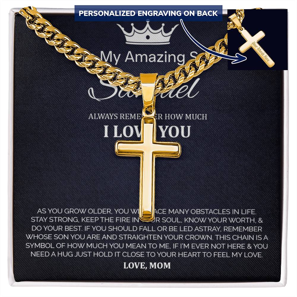 Personalized Gift for Son You Are an Amazing Son - Cuban Link Chain Necklace with Cross