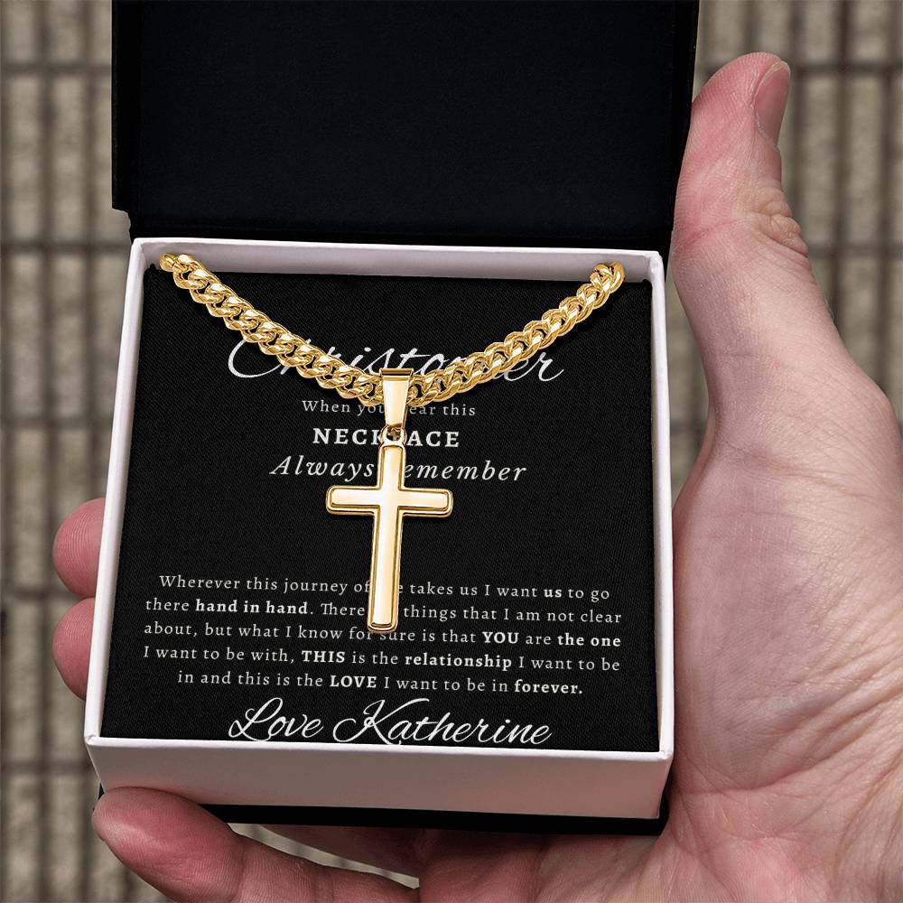 Personalized Gift for Husband Always Remember - Cuban Link Chain Necklace with Cross