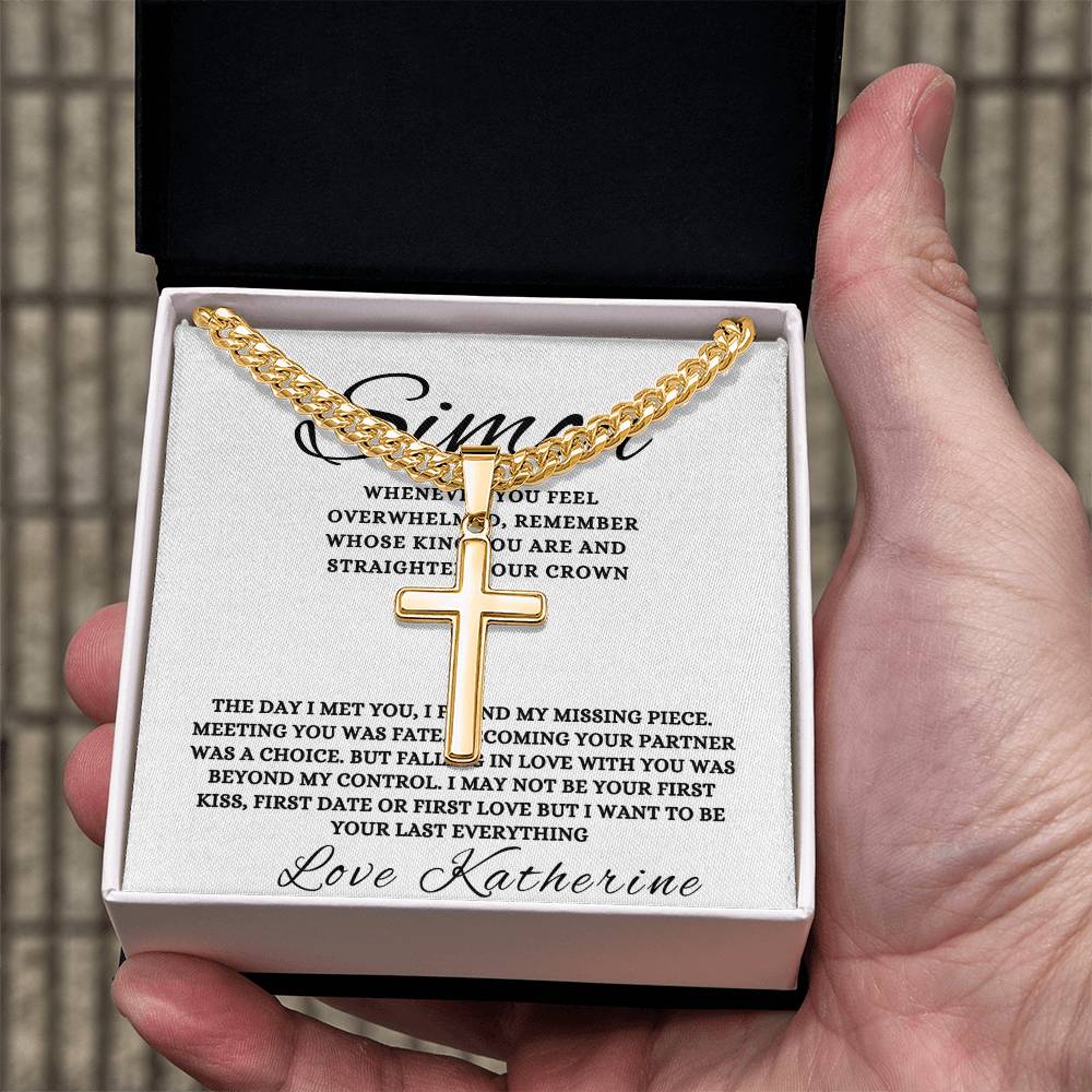 Personalized Gift for Husband If You Are Feeling Overwhelmed - Cuban Link Chain Necklace with Cross