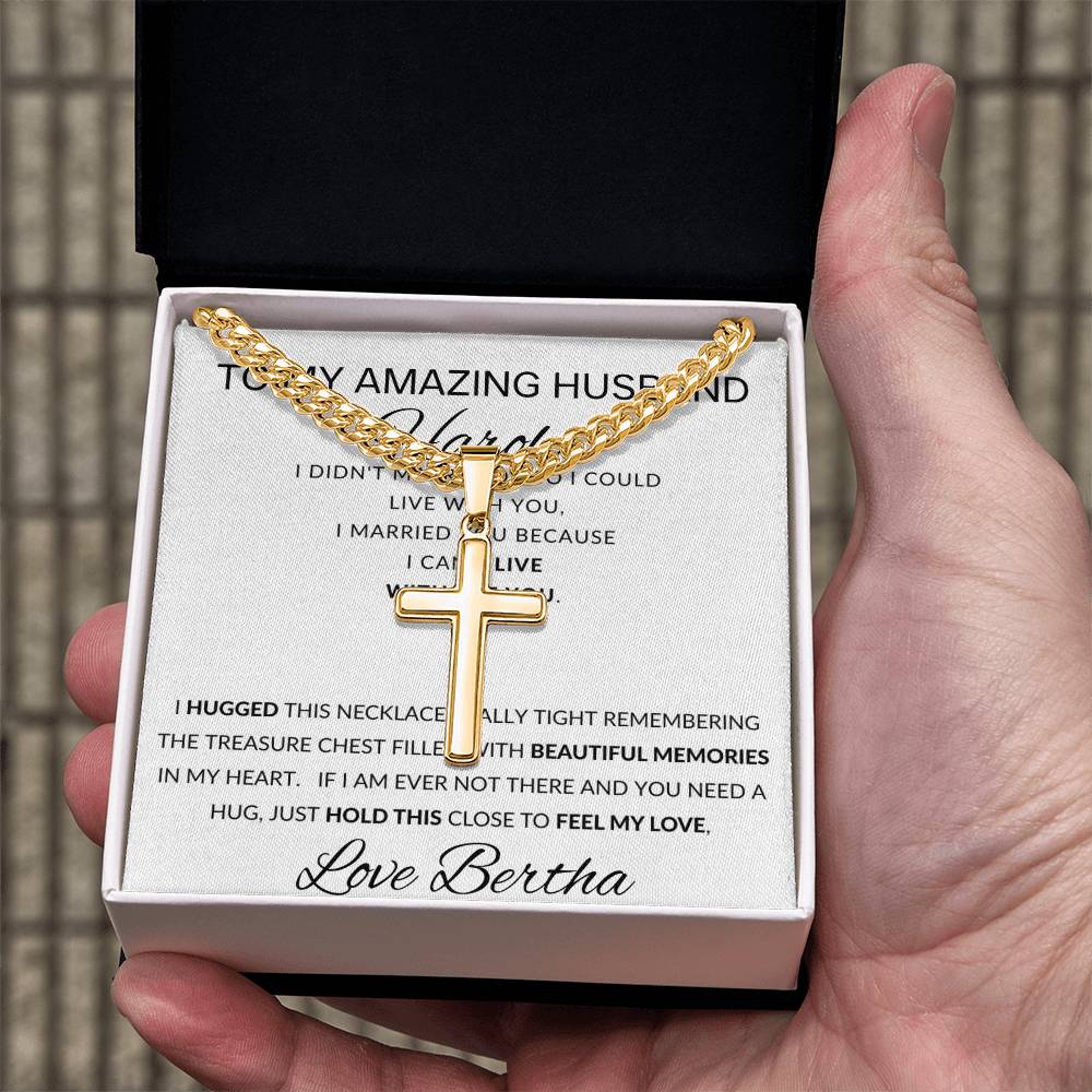 Personalized Promise Gift for Husband Can't Live Without You - Cuban Link Chain Necklace with Cross