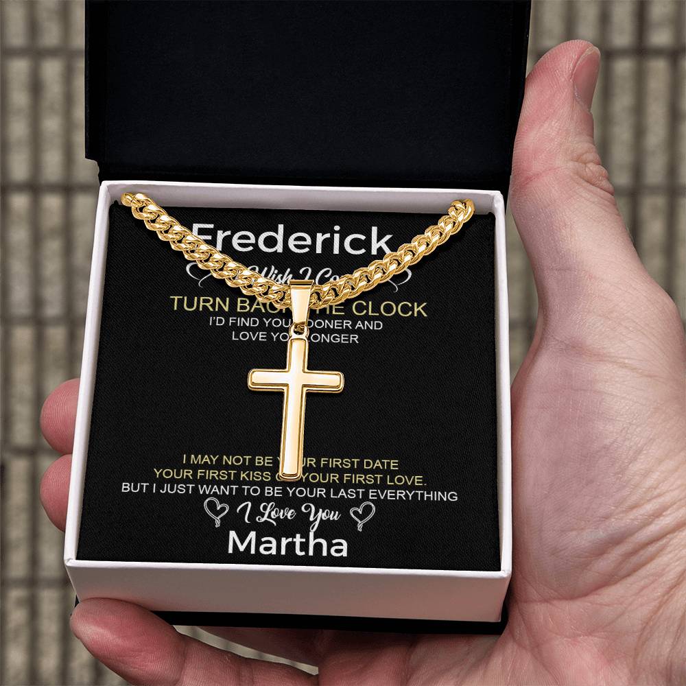 Personalized Gift for Husband Turn Back the Clock - Cuban Link Chain Necklace with Cross