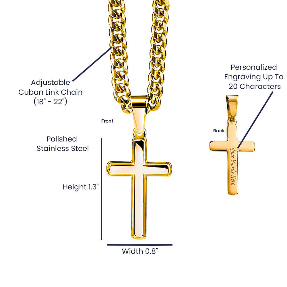 Personalized Gift for Badass Son - Cuban Link Chain Necklace with Cross