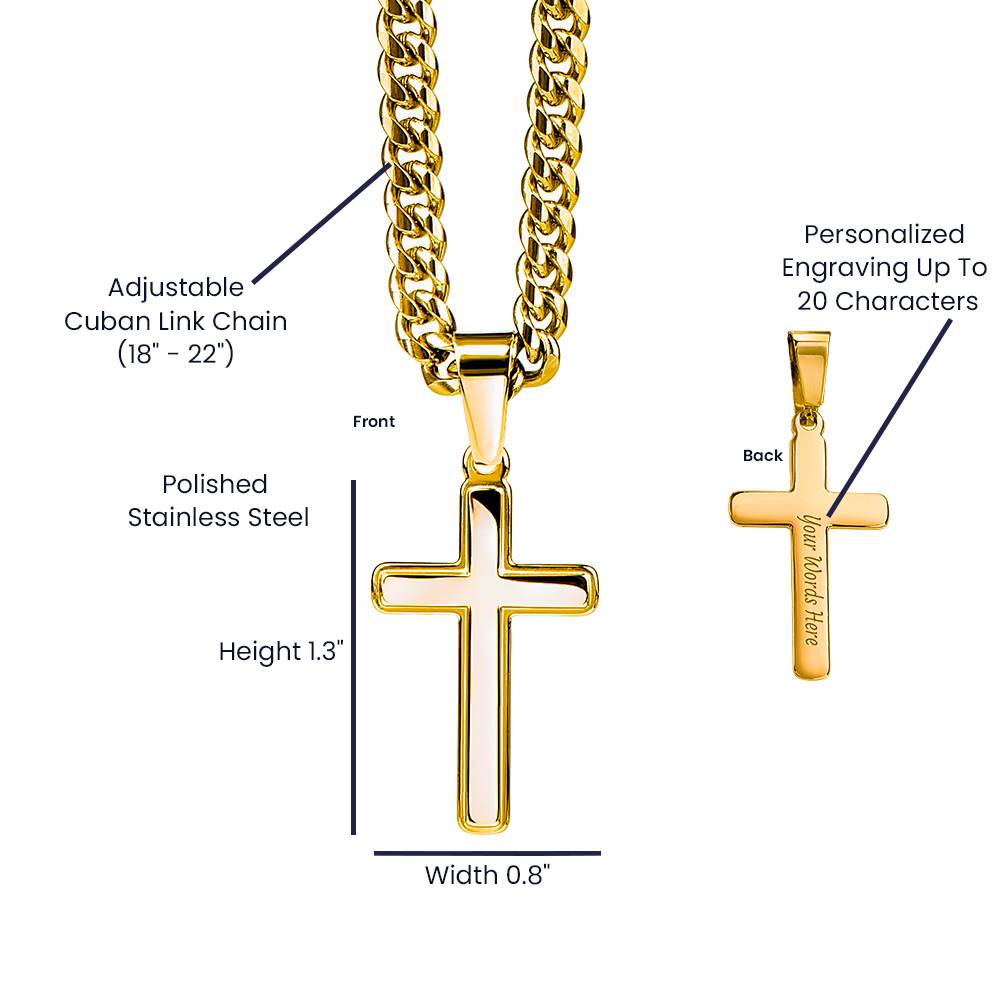 Personalized Dads Favorite Sayings Gift - Cuban Chain Necklace with Cross